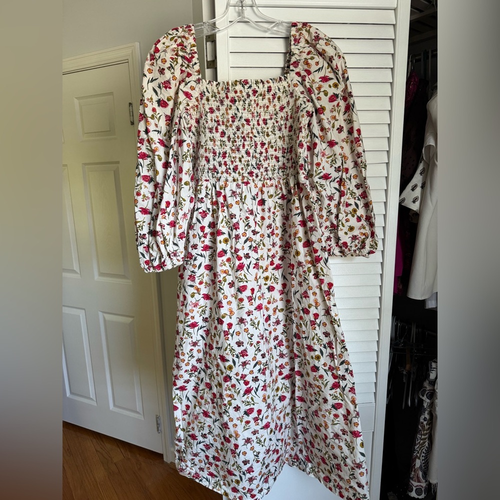 J Crew Smocked Floral Midi Dress